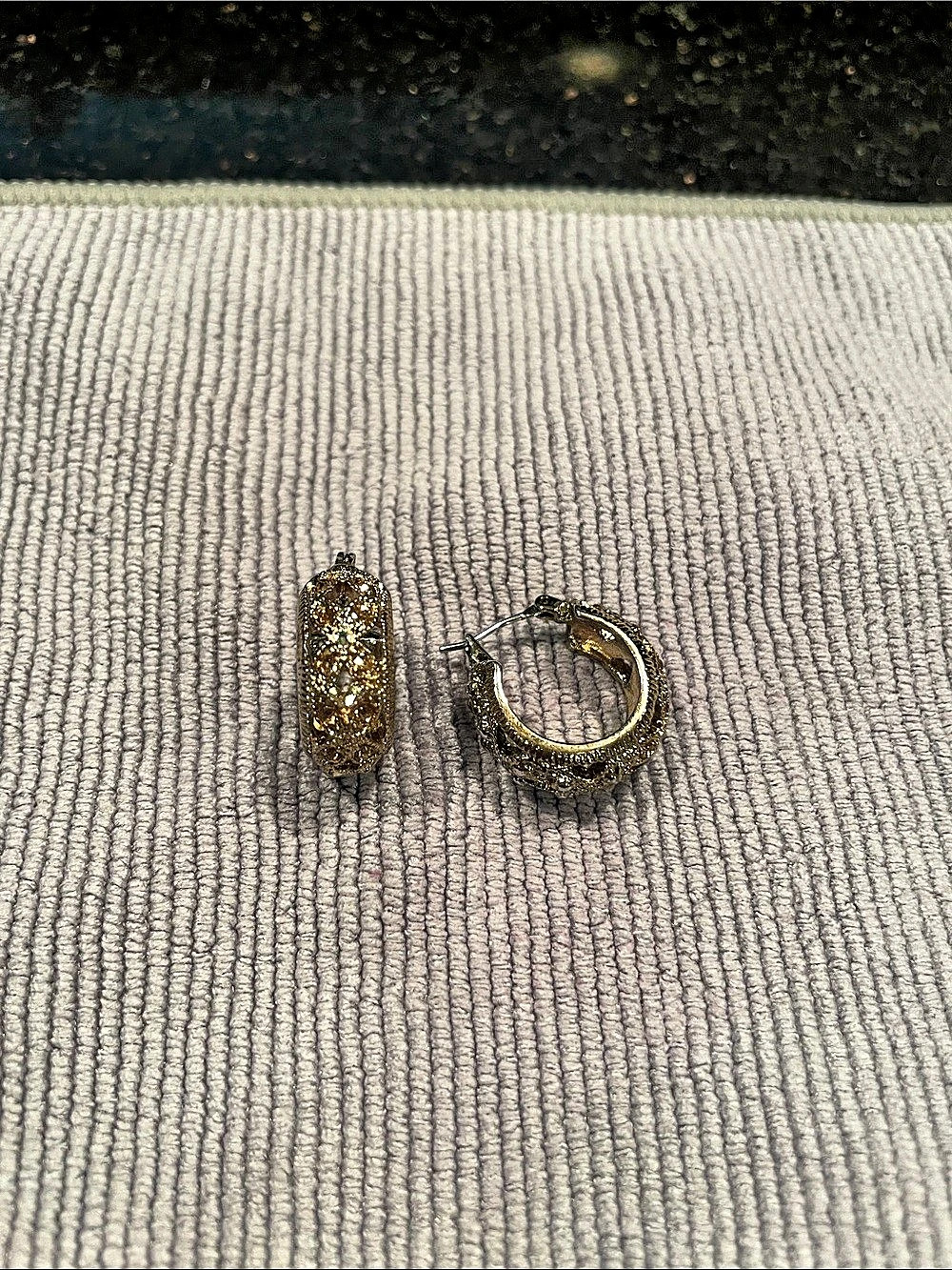 Monet Gold Textured Hoop Earrings with light stones